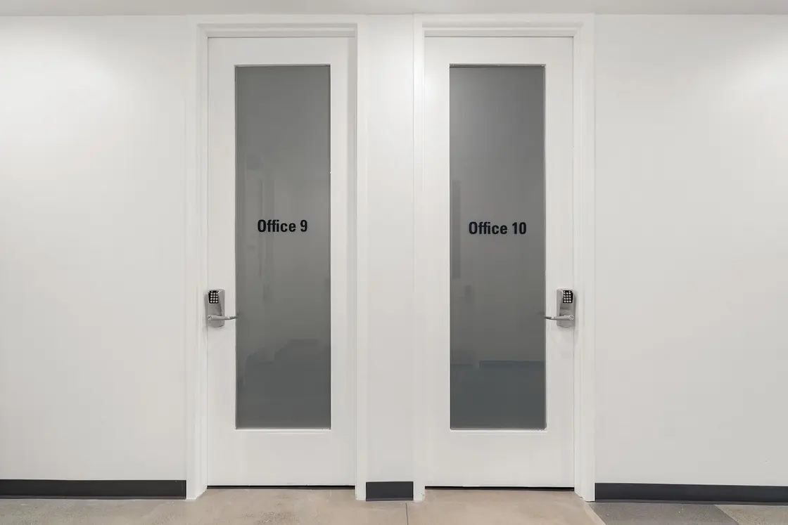 Private WareSpace offices with frosted glass and keypad entry